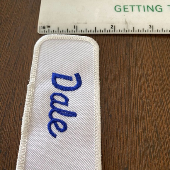 Dale Name Patch Embroidered White Royal Blue Stitch Iron-On Personalized - Picture 4 of 4